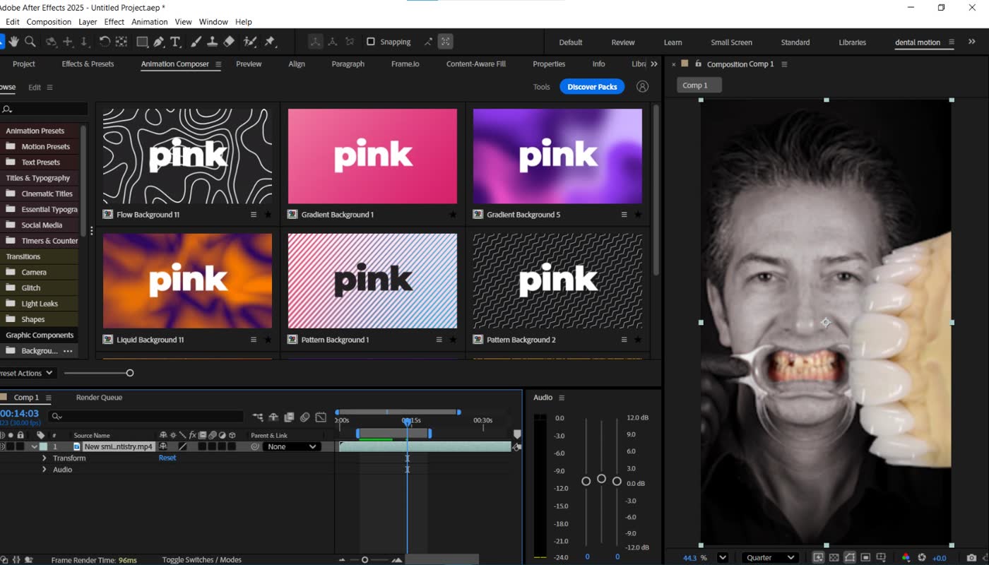 واجهة After Effects أثناء العمل
